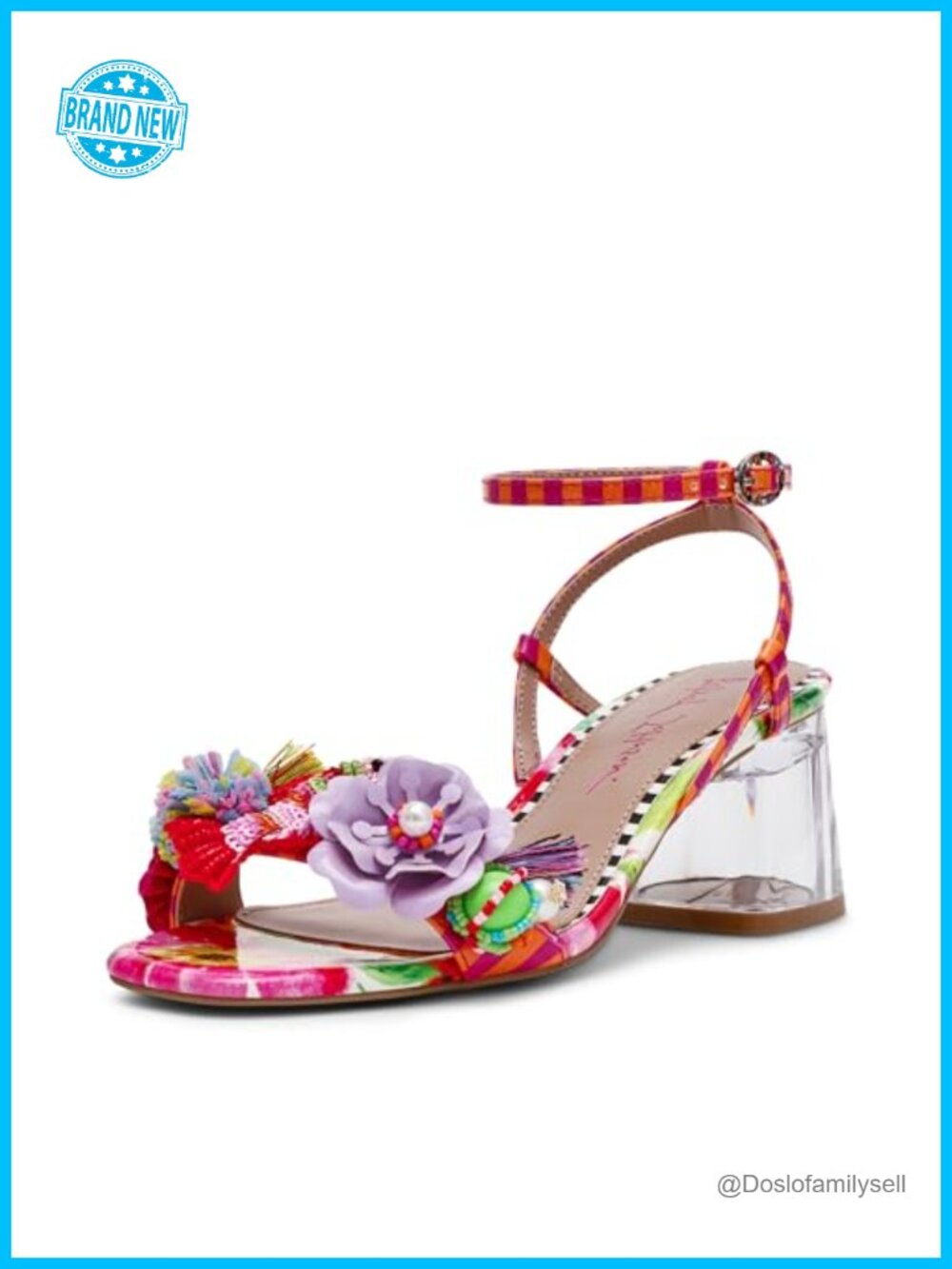 Lace Up Block Heel Sandal Floral Open Toe Ankle Strap Buckle